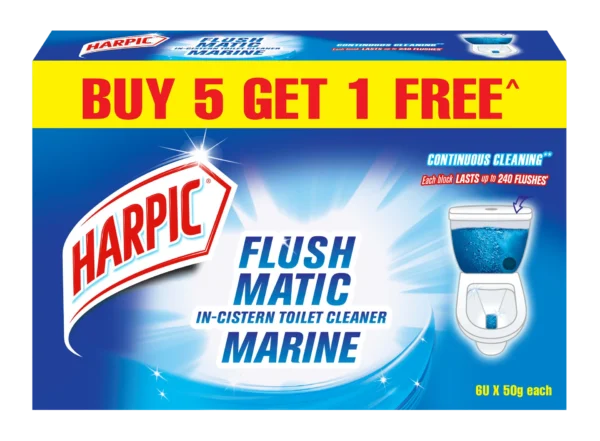 Harpic Flushmatic In-Cistern Toilet Cleaner Block Marine, 300g Buy 5 Get 1 free