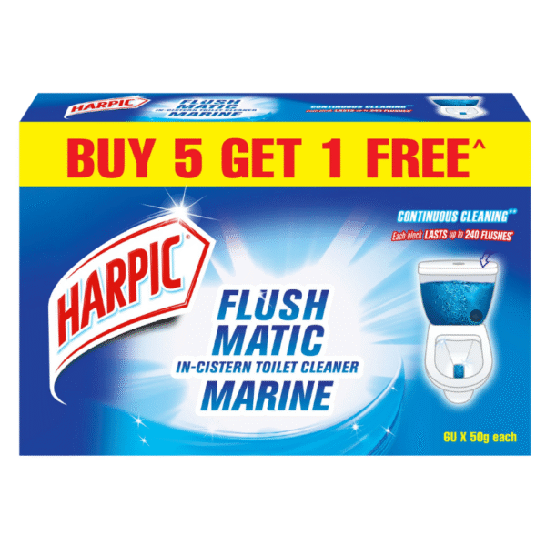 Harpic Flushmatic In-Cistern Toilet Cleaner Block Marine, 300g Buy 5 Get 1 free